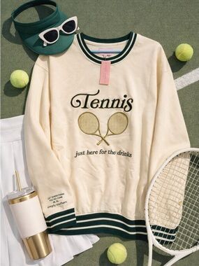 Simply Southern Tennis Sweatshirt XL Cream Varsity Trim Graphic NWT